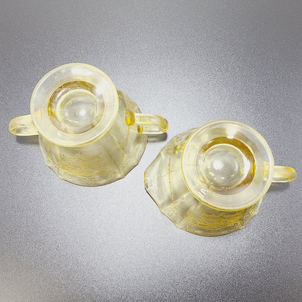 Federal Madrid Amber Yellow Depression Glass Footed Sugar & Creamer Set - Picture 3 of 8